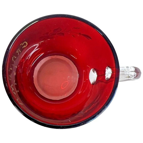 Antique Ruby Red Flash White Clear Grandma 1897 Mug Cup Hand Painted Flowers - Picture 8 of 9